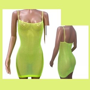 COPY - Neon Lime Yellow Fishnet Net Tunic Top New O/S